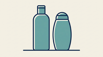 Vlakke vectorillustratie van twee naast elkaar staande silhouetten van shampooflessen: de ene is langer en smaller, de andere korter en ronder