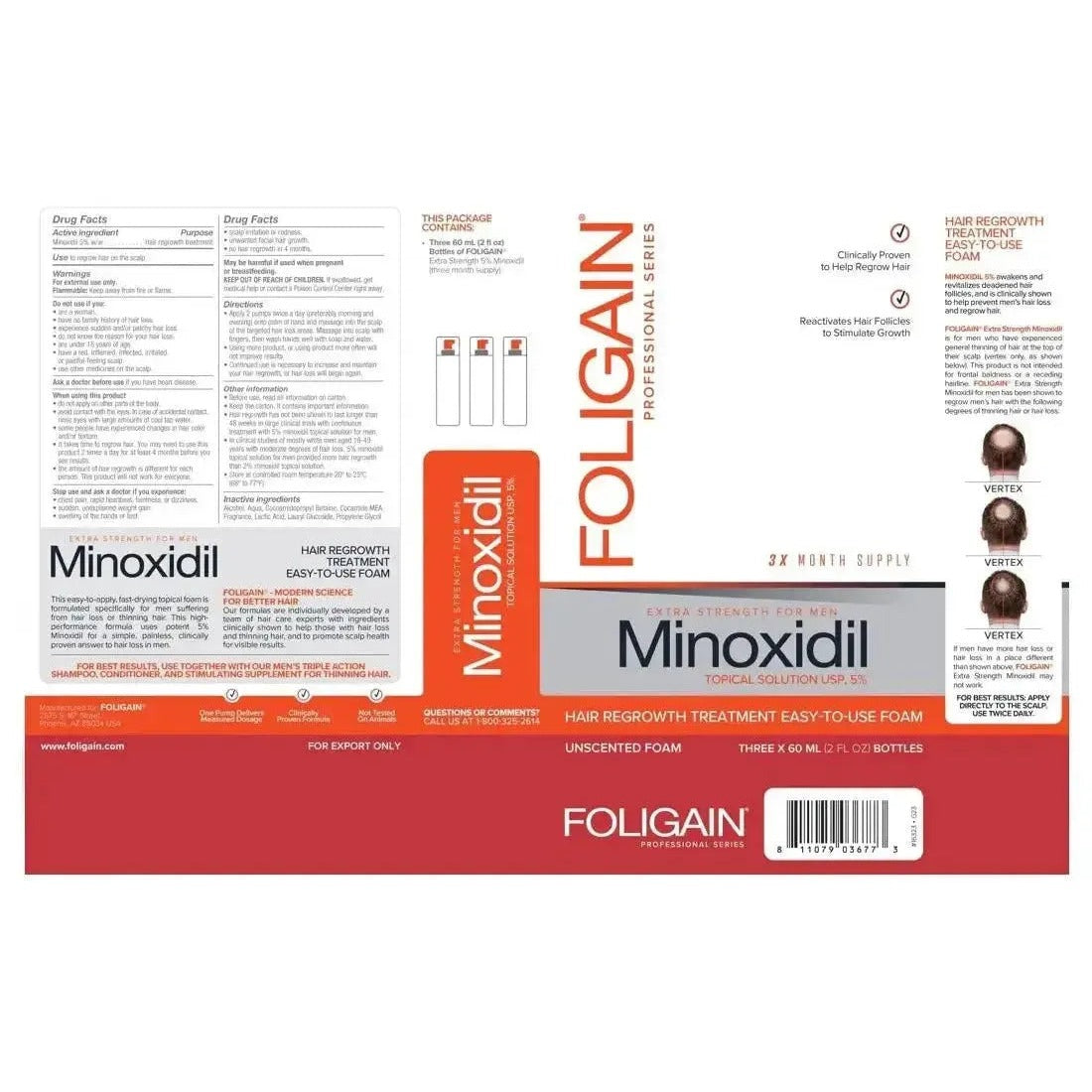 Foligain Foam 5% for Men (3-Month Supply)