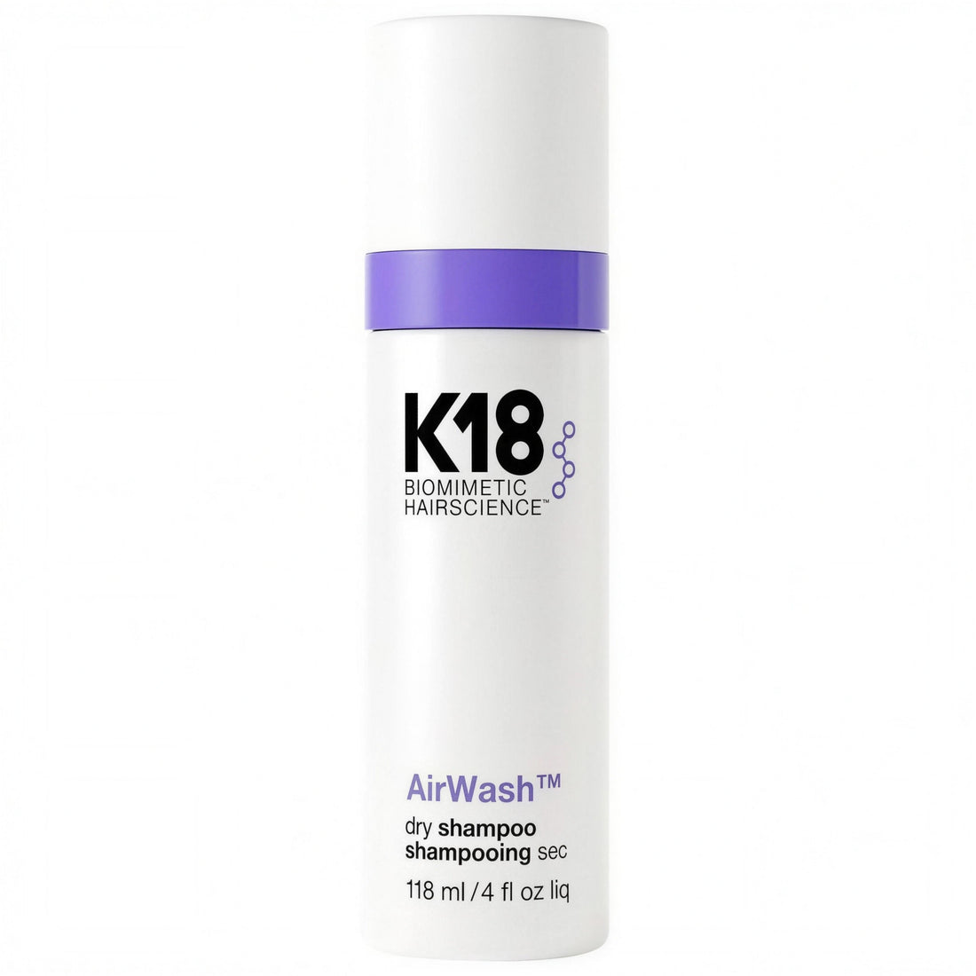 K18 AirWash dry shampoo bottle, 118 ml