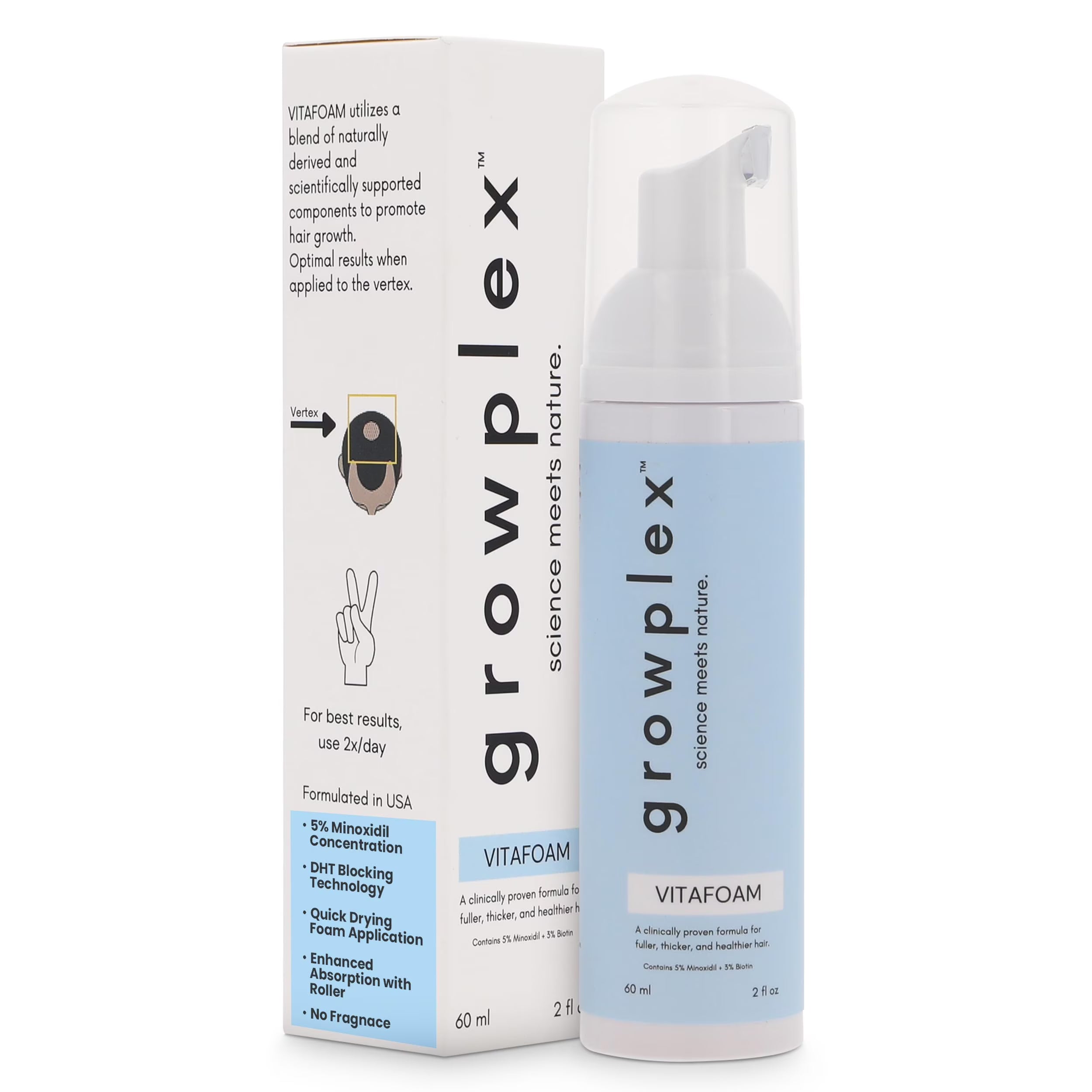 Growplex VitaFoam Minoxidil Foam 5% for Women & Men - 1 Month Supply