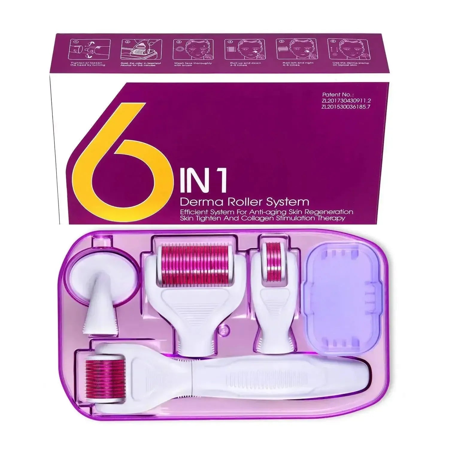 Dermaroller Kit 6 in 1 Black/Pink - 0.5 mm to 1.5 mm