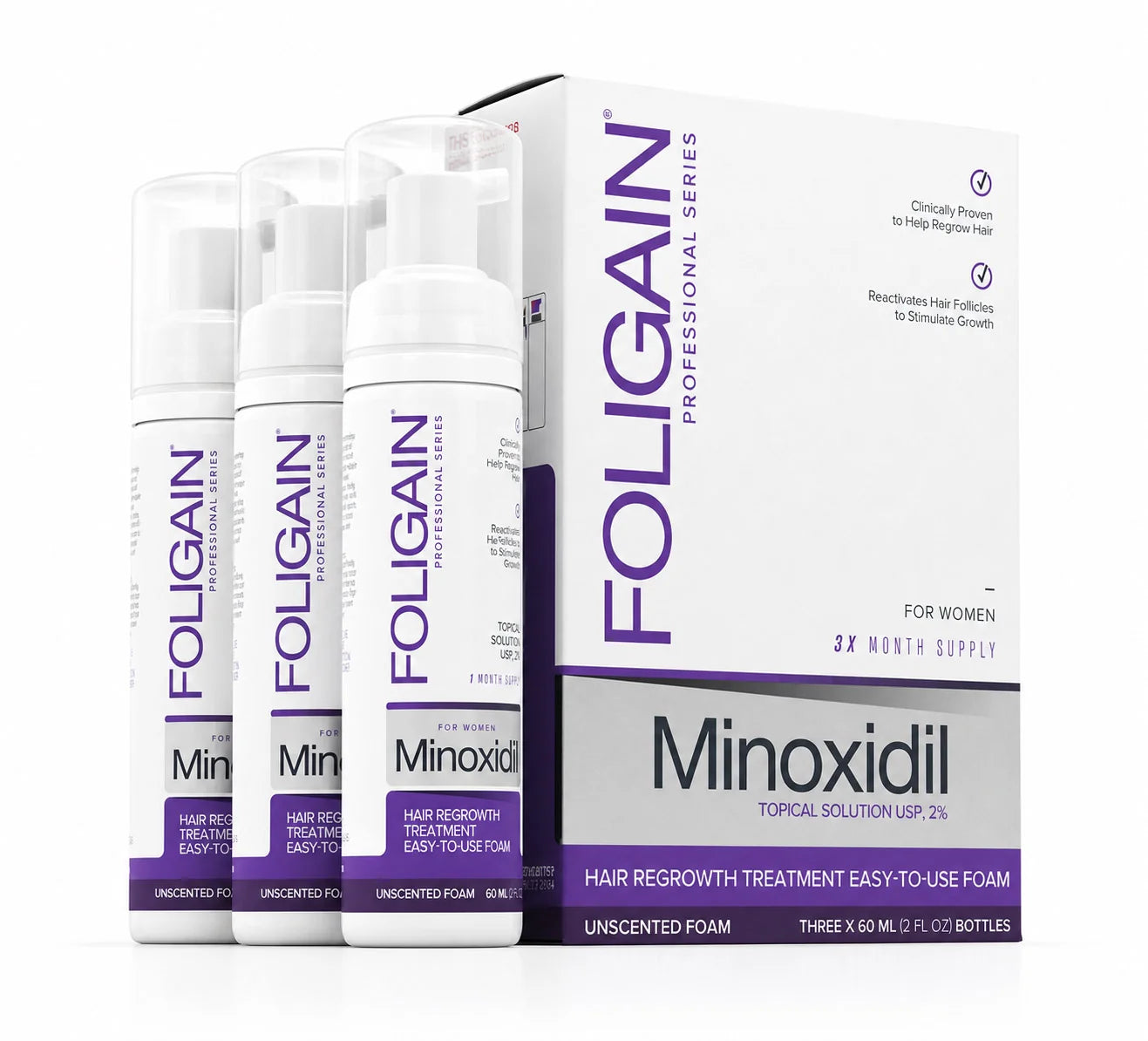 Foligain Minoxidil Foam 2% for Women - 3 Month Supply