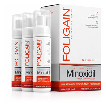 Foligain Minoxidil pěna 5% pro muže – zásoba na 3 měsíce — obal produktu na bílém pozadí