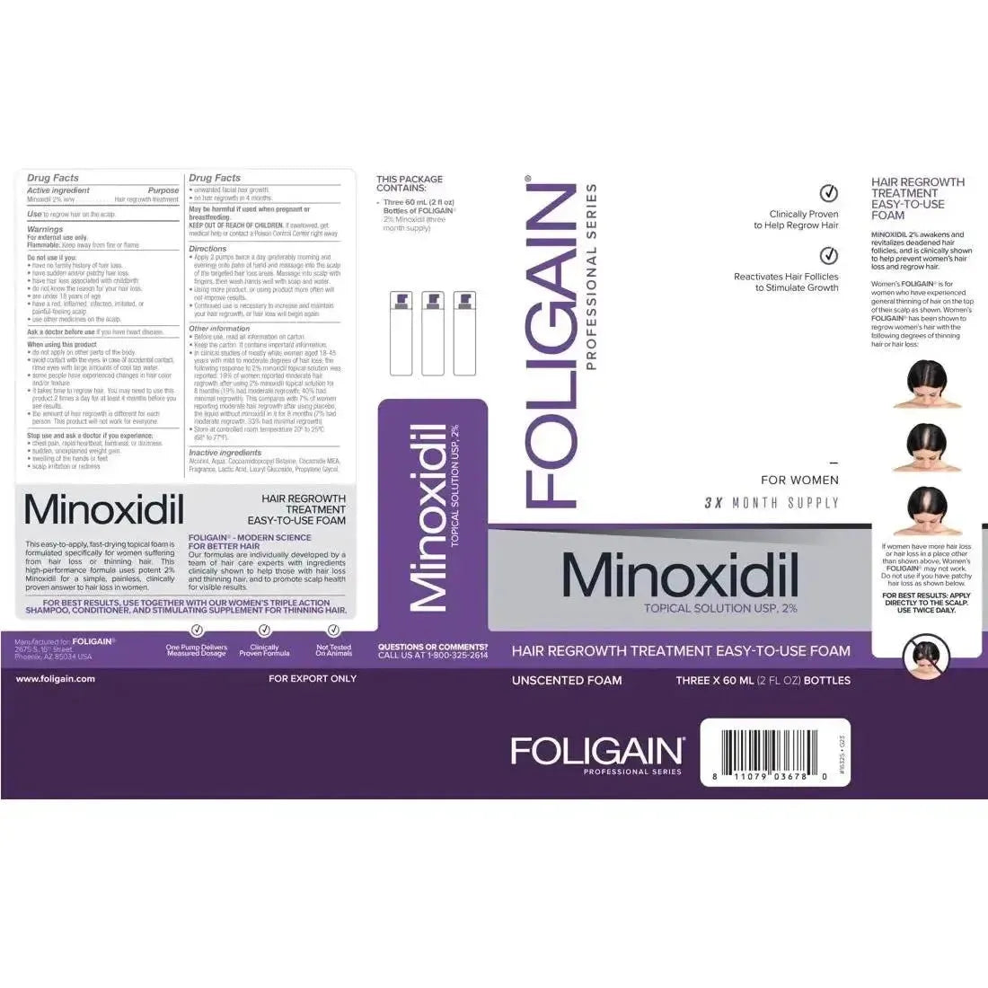 Foligain Foam 2% for Women (3-Month Supply)