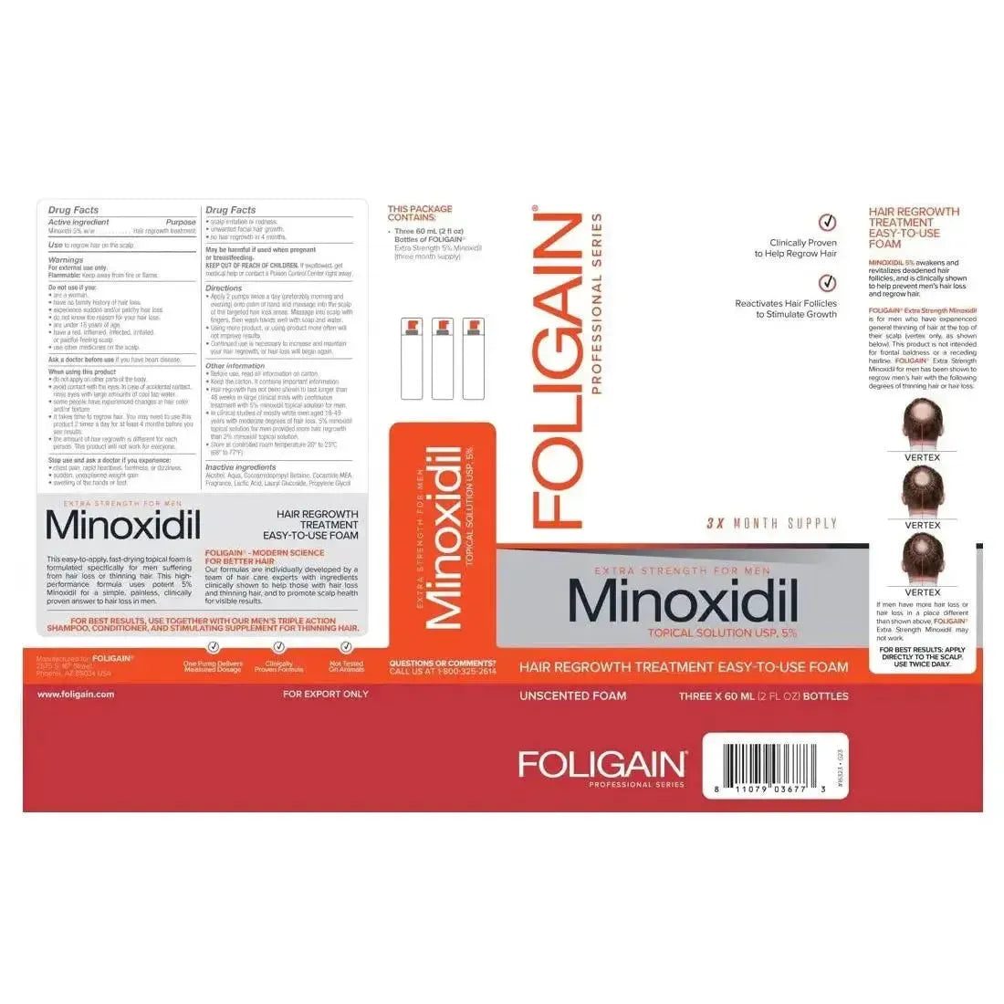 Foligain Foam 5% for Men (3-Month Supply)