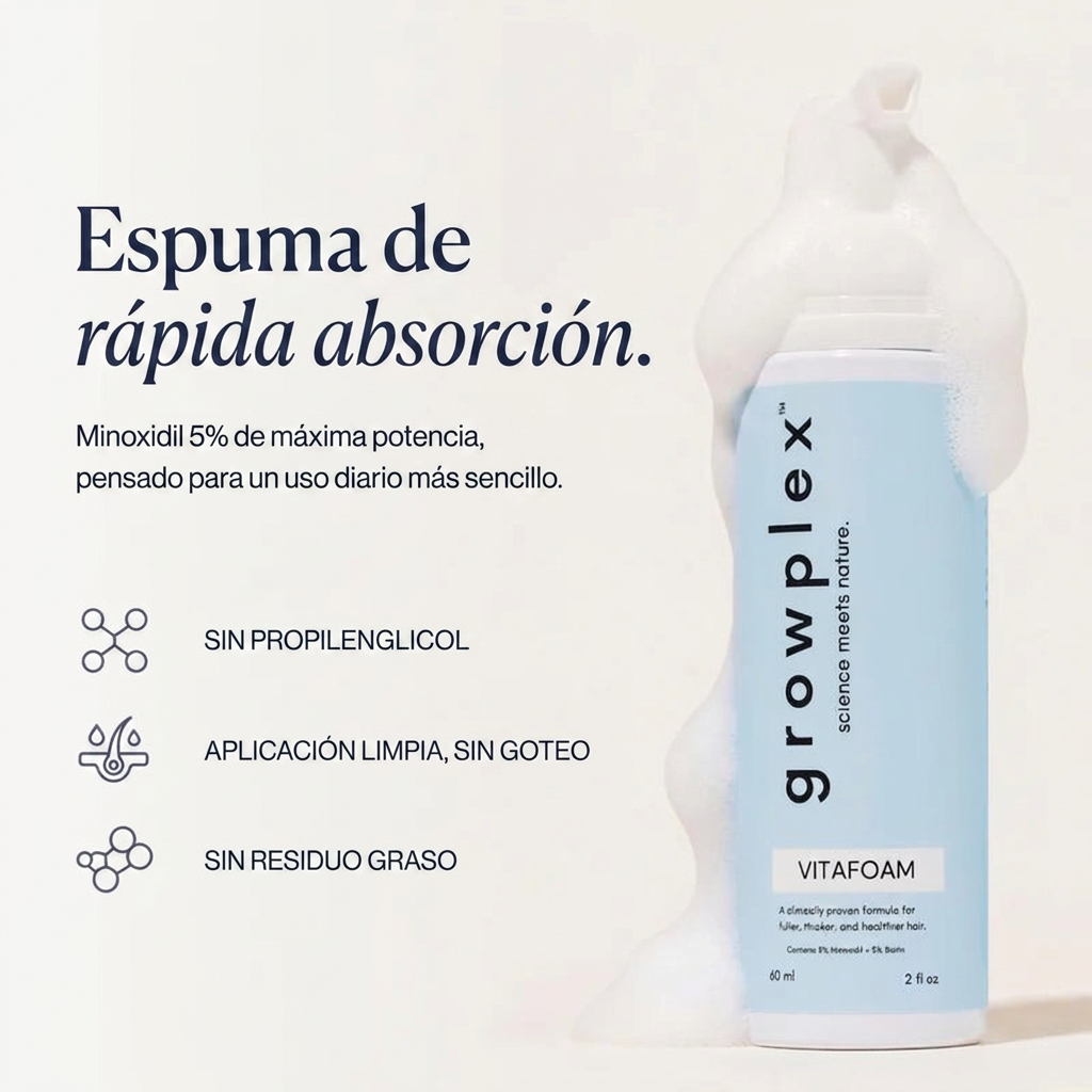 Growplex VitaFoam - espuma de minoxidil 5% de rápida absorción