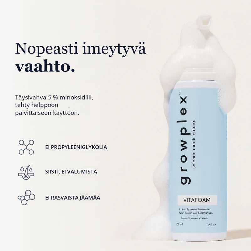 Growplex VitaFoam – nopeasti imeytyvä 5 % minoksidiilivaahto
