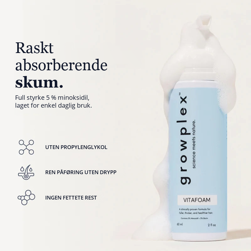 Growplex VitaFoam – hurtigabsorberende minoksidilskum 5%