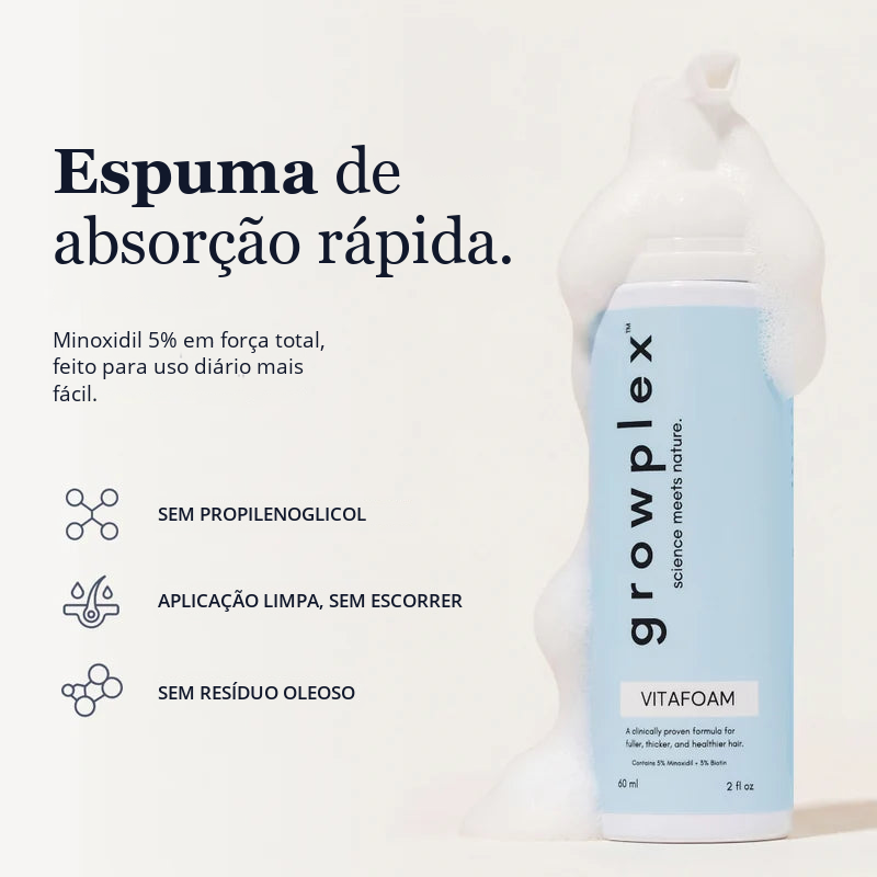 Growplex VitaFoam - espuma de minoxidil 5% de absorção rápida