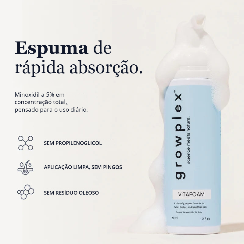 Growplex VitaFoam - espuma de minoxidil 5% de absorção rápida