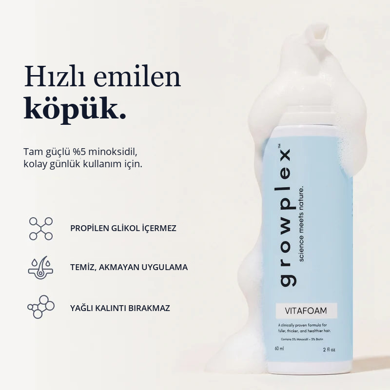 Growplex VitaFoam - hızlı emilen %5 minoksidil köpük