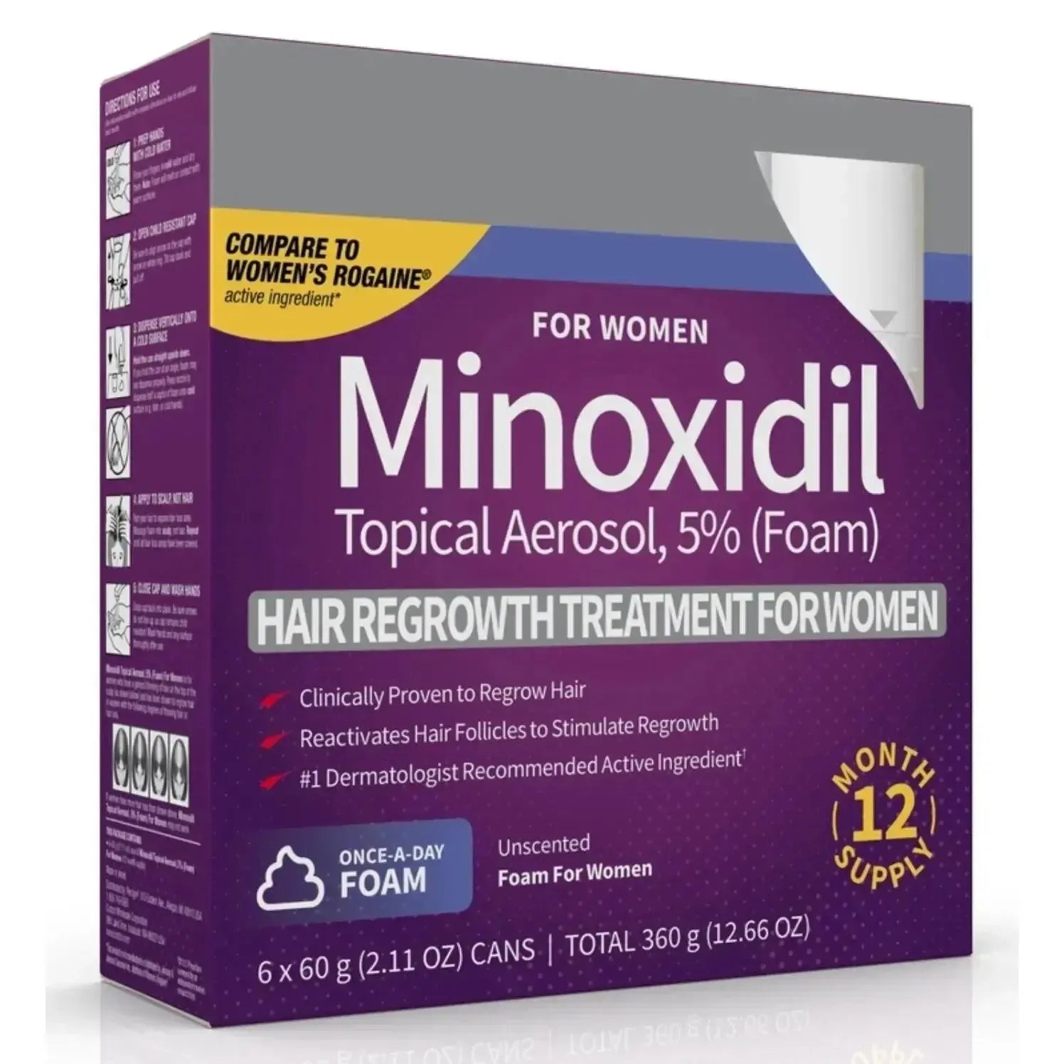 Schiuma di Minoxidil Kirkland 5% per Donna – Scorta per 6 Mesi