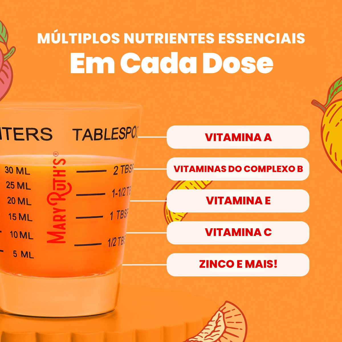 Vários nutrientes essenciais em cada dose de 2 colheres de sopa: vitamina A, vitaminas do complexo B, vitamina E, vitamina C e mais
