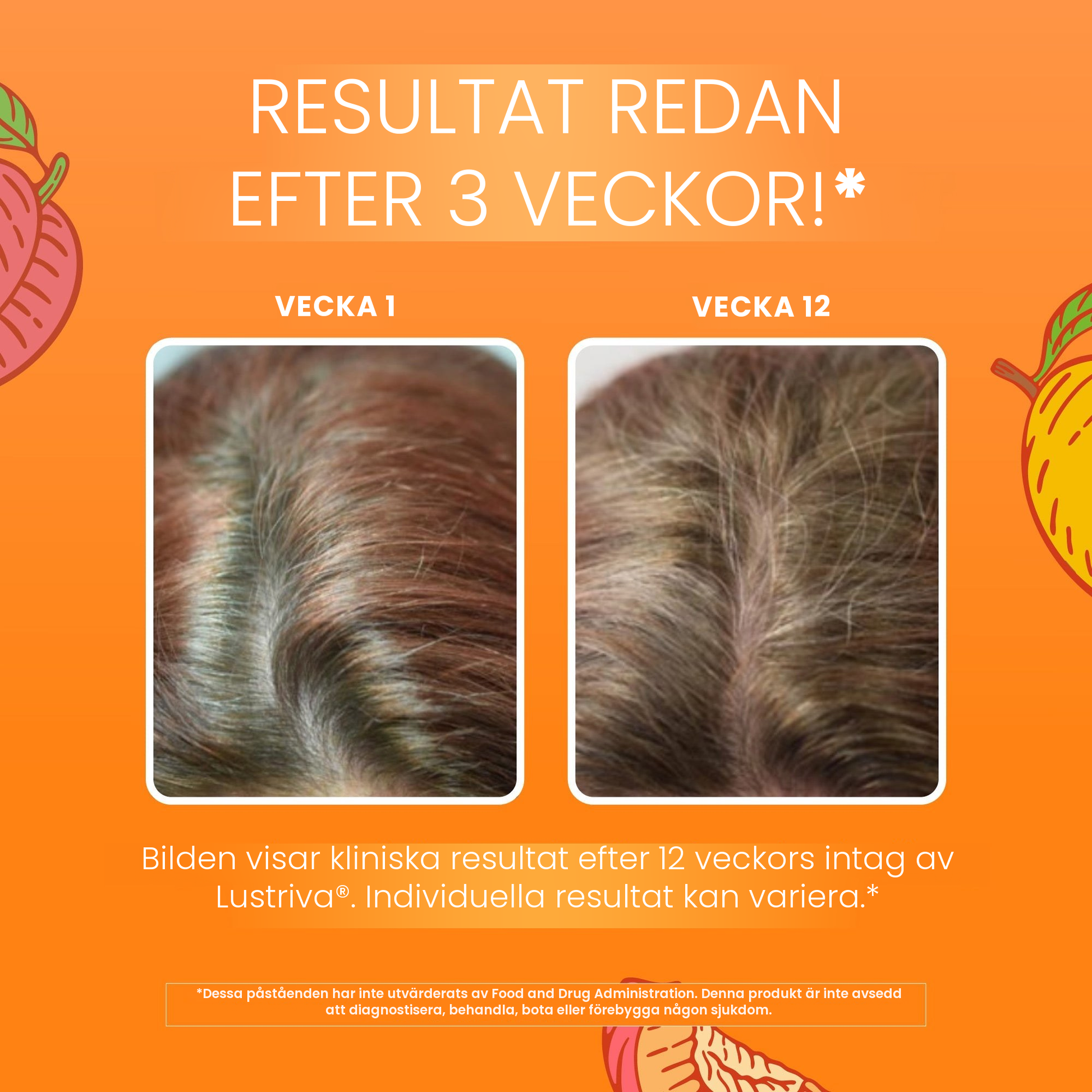 MaryRuth Organics kliniska bilder för Lustriva, hår vecka 1 jämfört med vecka 12