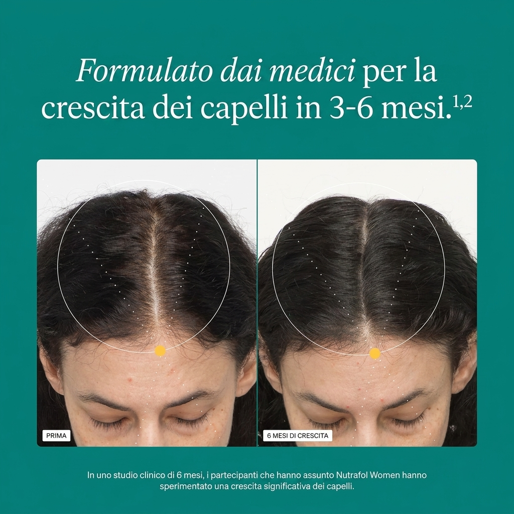 Confezione di Nutrafol for Women 18-44 con l'etichetta dei valori nutrizionali