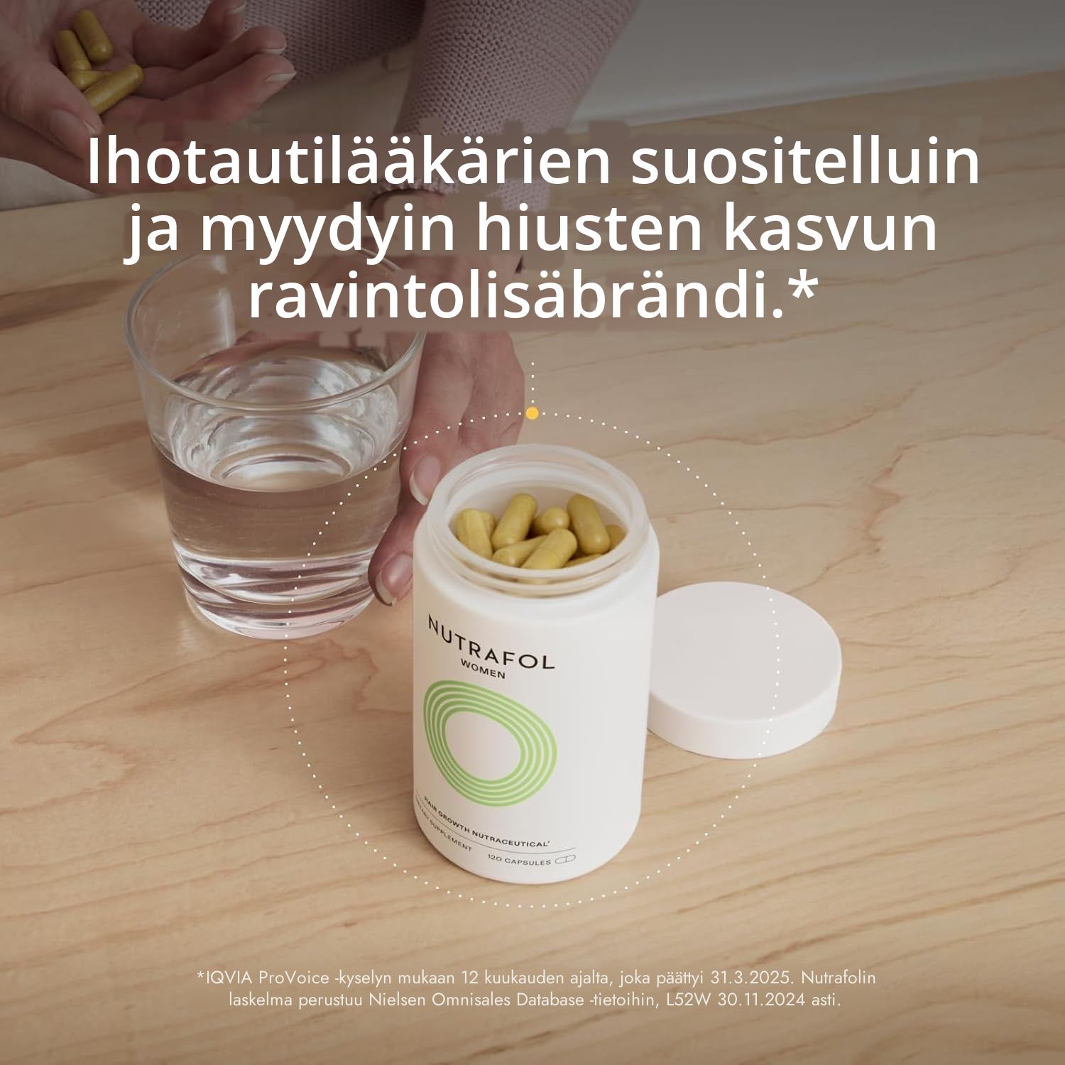 Nutrafol for Women 18-44 -pakkaus takaa kuvattuna