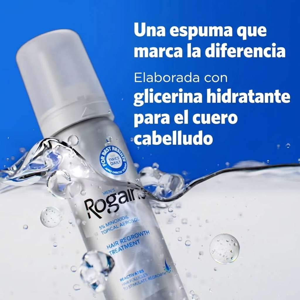 Rogaine Espuma de Minoxidil 5% para Hombres - espuma con glicerina que hidrata el cuero cabelludo