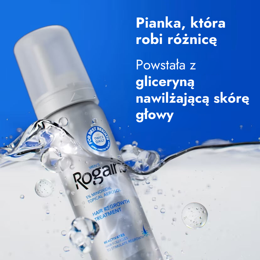 Rogaine Pianka z minoksydylem 5% dla mężczyzn – pianka z glicerolem nawilżającym skórę głowy