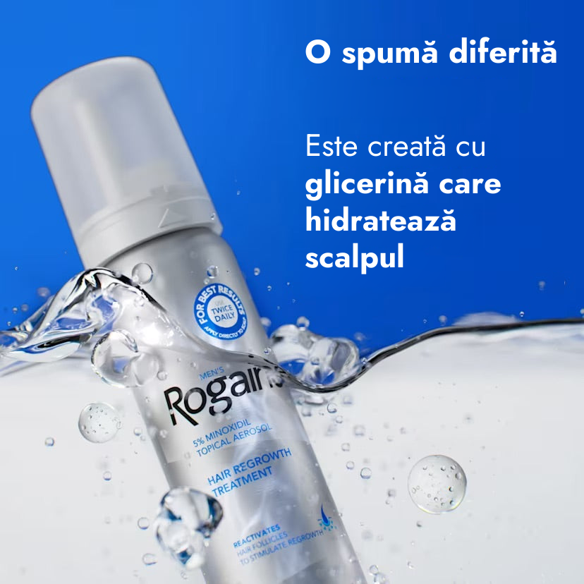 Rogaine Spumă Minoxidil 5% pentru Bărbați - spumă cu glicerină hidratantă pentru scalp