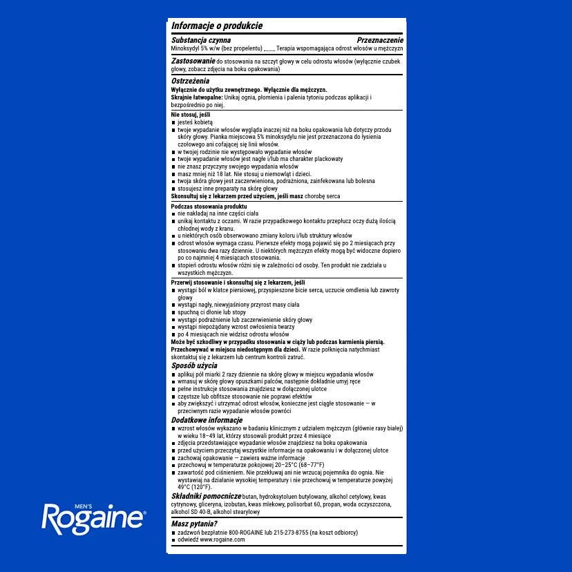 Rogaine Pianka z Minoksydylem 5% dla Mężczyzn