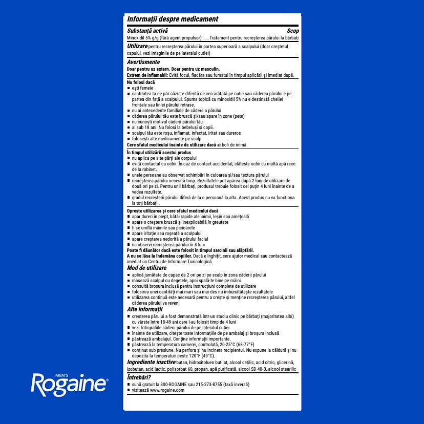 Rogaine Spumă Minoxidil 5% pentru Bărbați