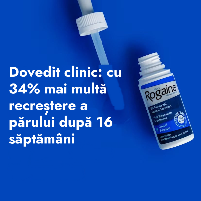Rogaine Loțiune Minoxidil 5% Extra Puternică pentru Bărbați - recreștere clinic dovedită
