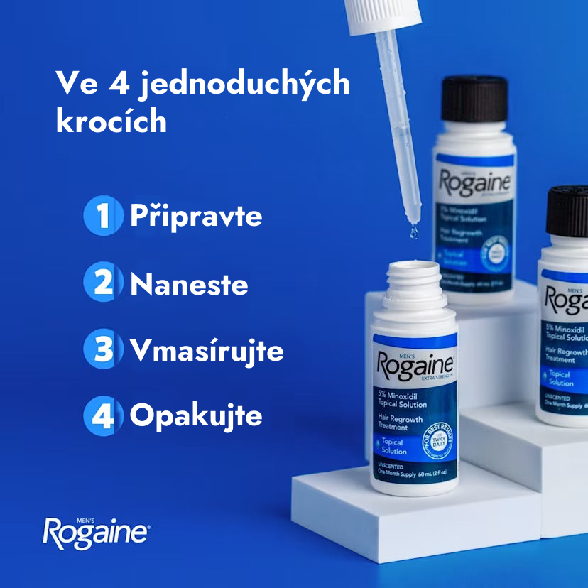 Rogaine Minoxidil Lotion 5% for Men - apply in 4 easy steps
