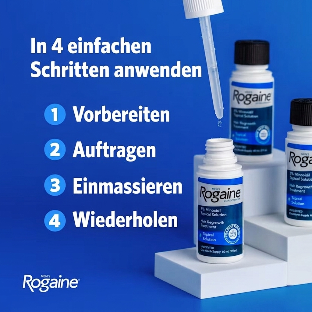 Rogaine Minoxidil Lösung 5% für Männer - in 4 einfachen Schritten auftragen