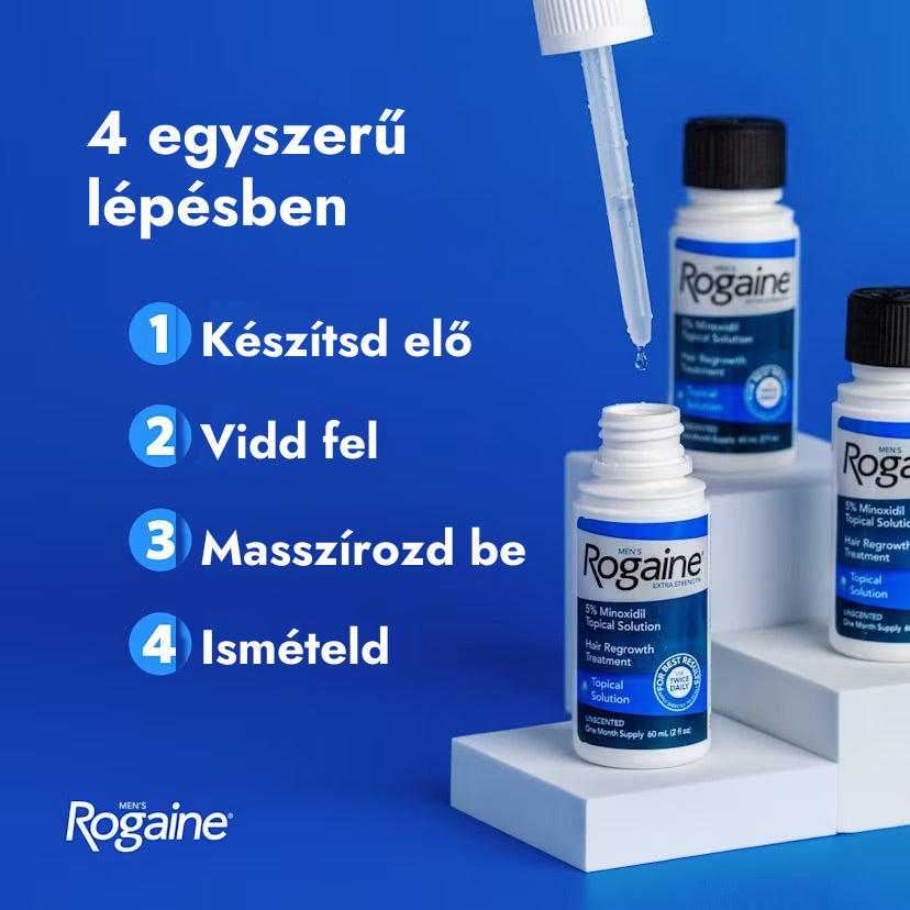 Rogaine Minoxidil 5% oldat férfiaknak – alkalmazás 4 egyszerű lépésben