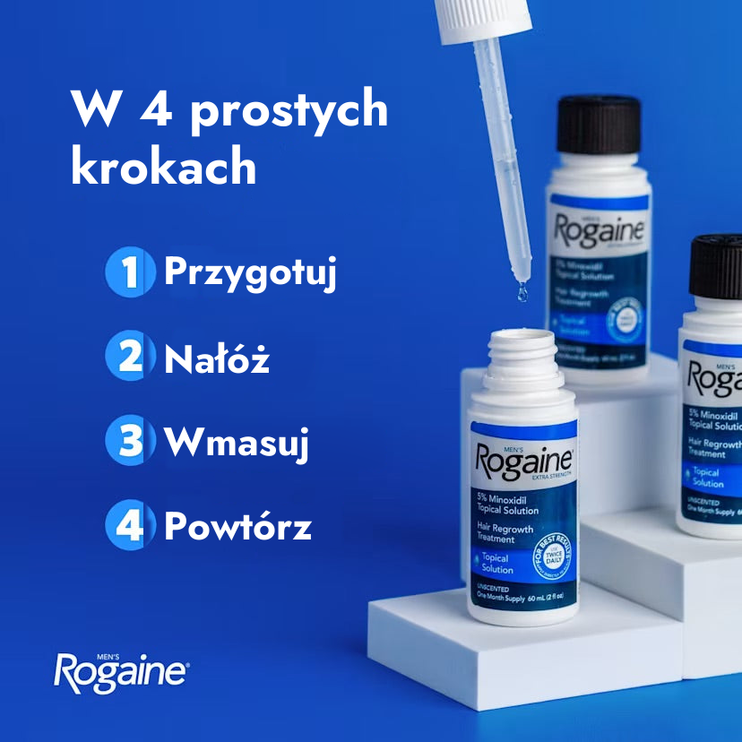 Rogaine Minoxidil Lotion 5% for Men - apply in 4 easy steps