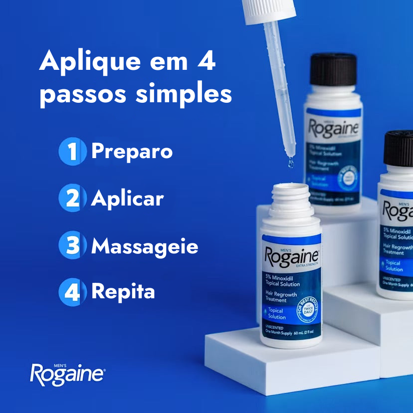 Loção Rogaine Minoxidil 5% for Men - como aplicar em 4 passos simples