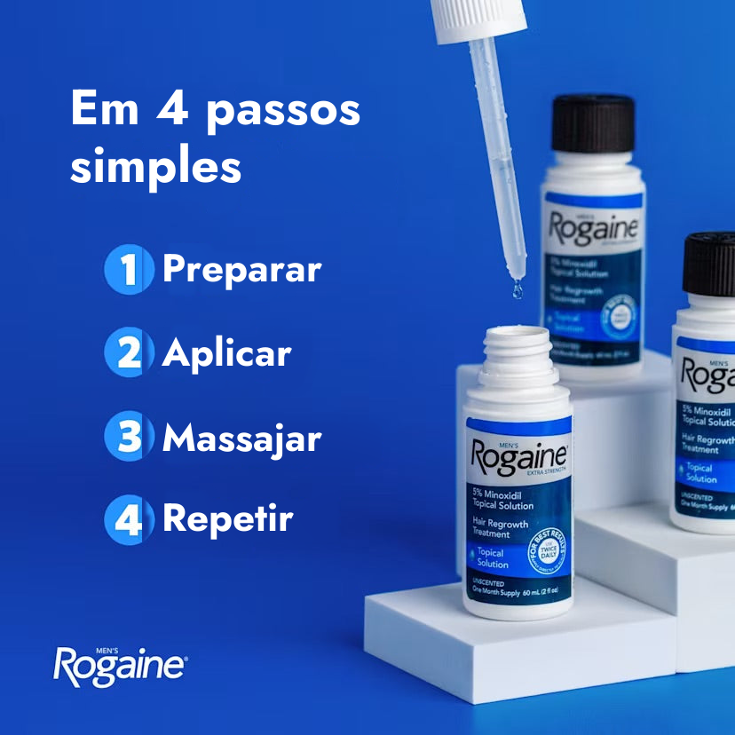 Rogaine Minoxidil Lotion 5% for Men - aplicar em 4 passos simples