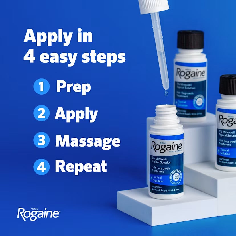 Rogaine Minoxidil Lotion 5% for Men - apply in 4 easy steps