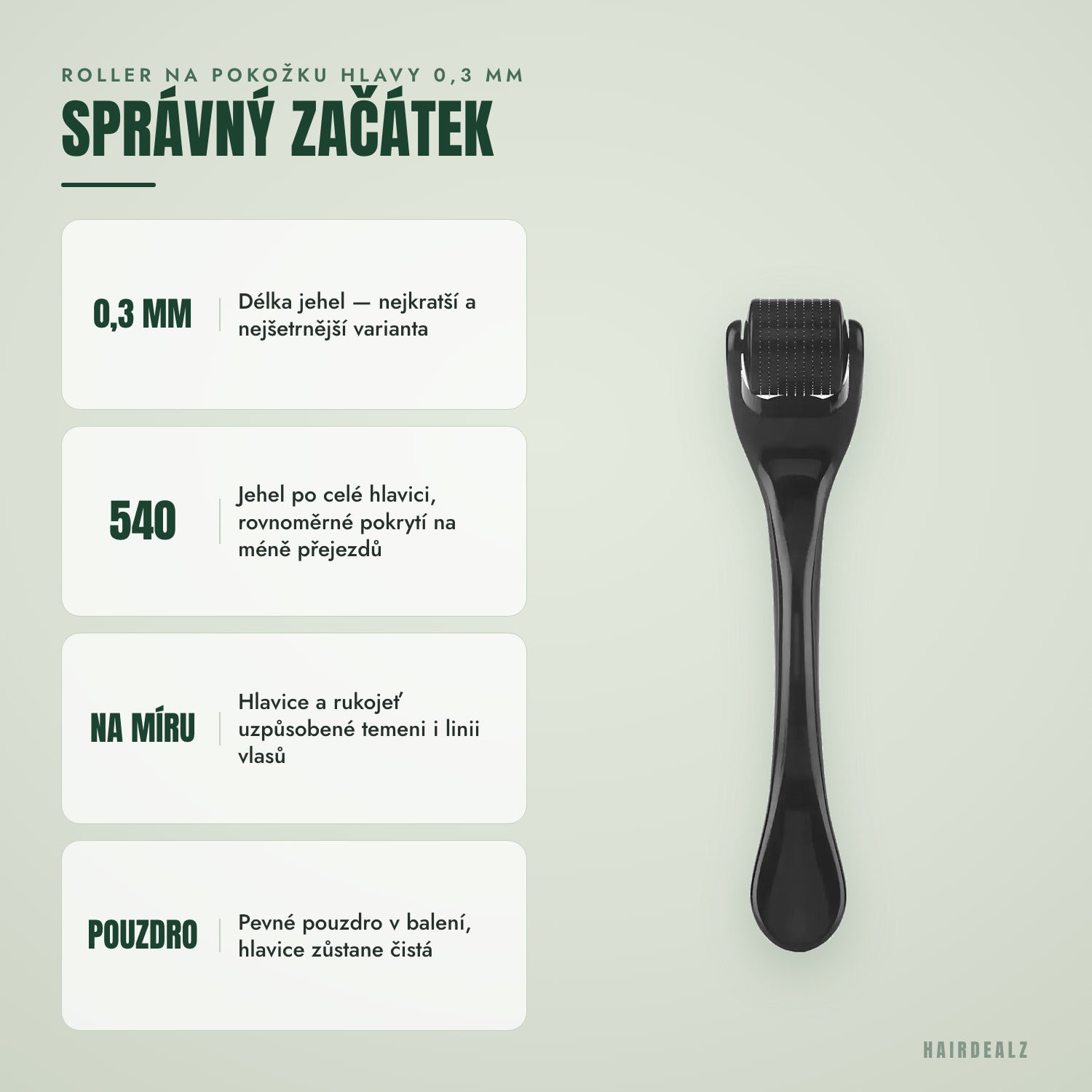 Dermaroller na pokožku hlavy 0,3 mm — Ideální začátek