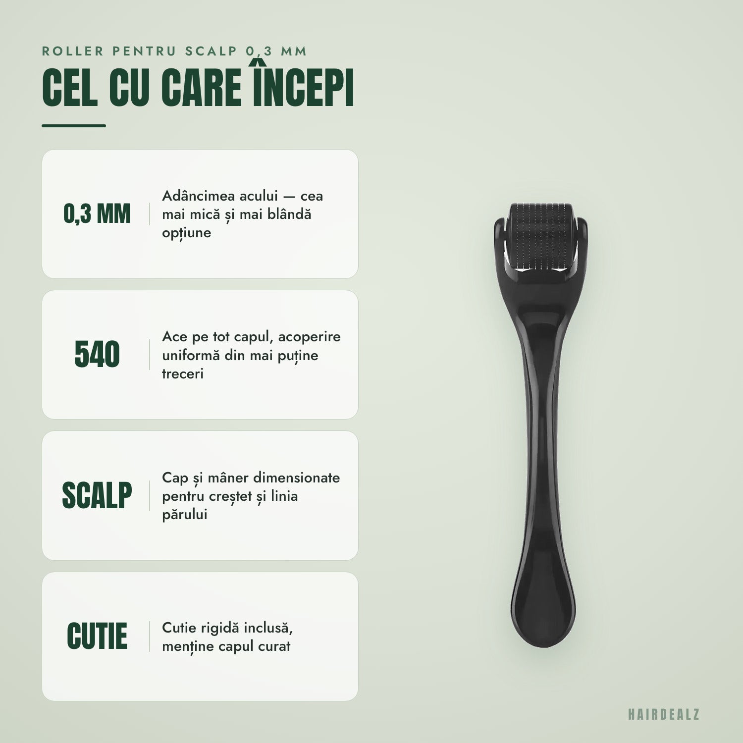 Dermaroller pentru scalp 0,3 mm — cu ăsta începi