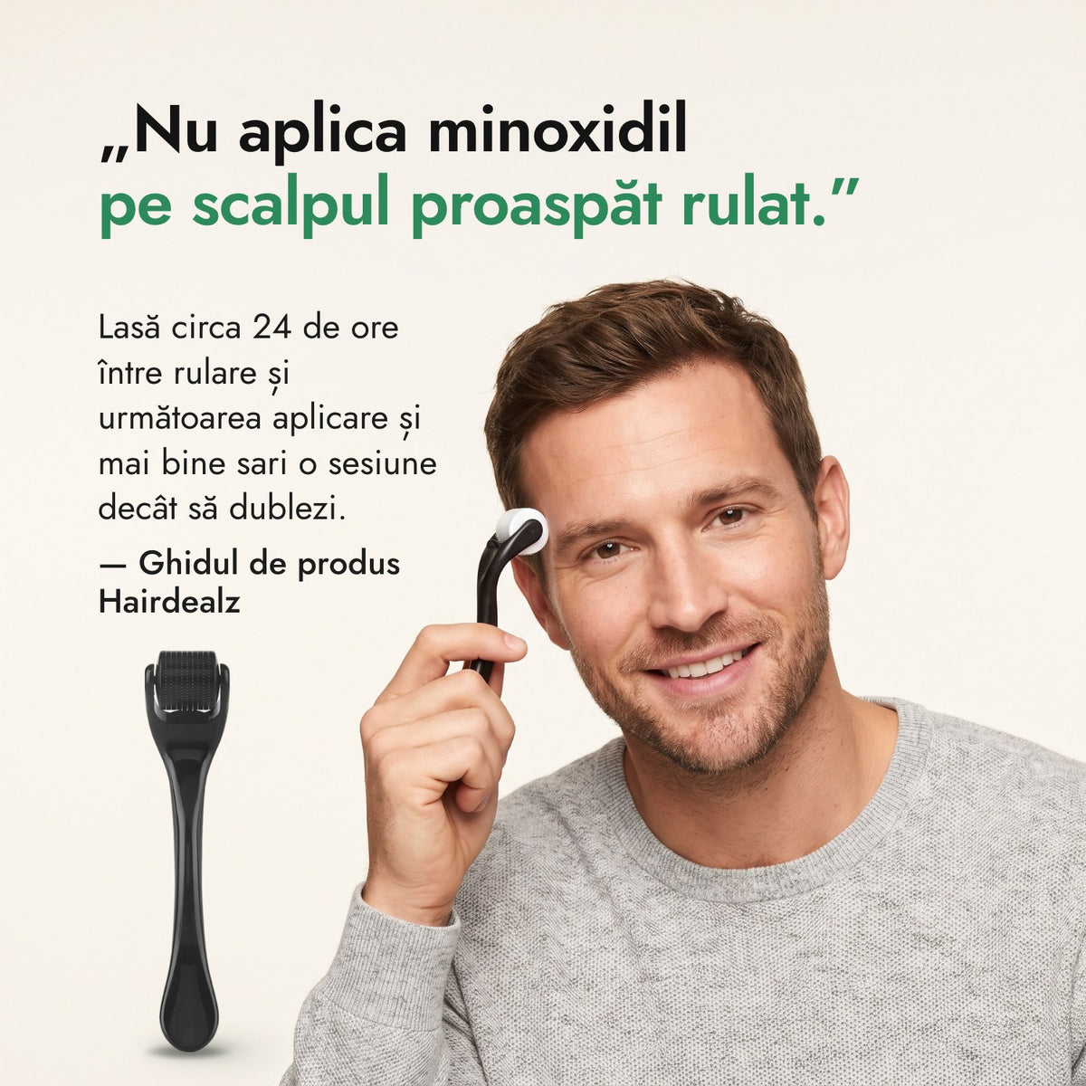 Nu aplica minoxidil pe scalpul proaspăt rulat. — Ghidul de produs Hairdealz
