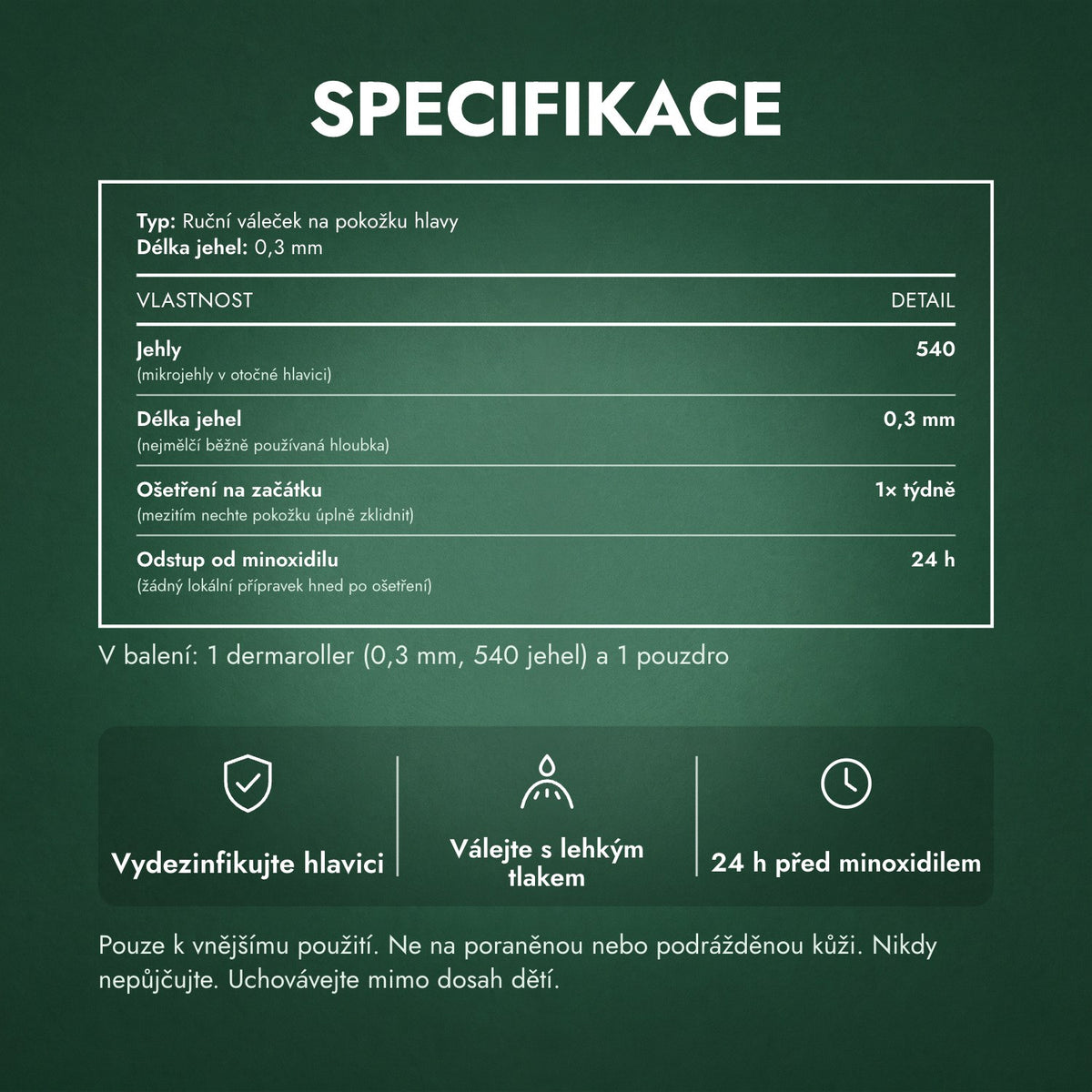 Specifikace: Dermaroller 540 jehel, 0,3 mm