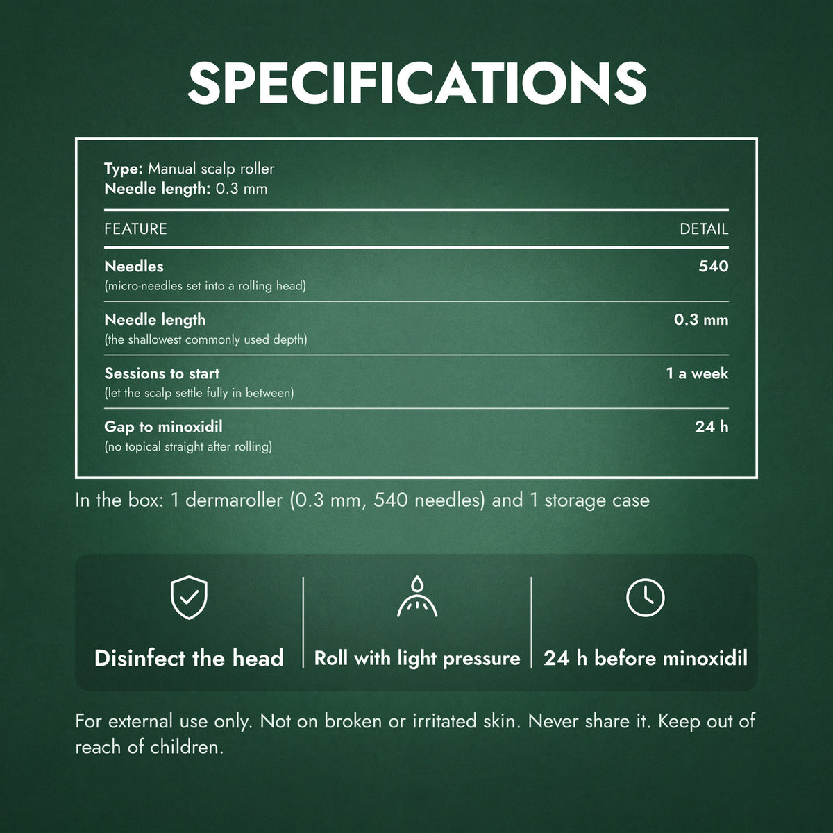 Specifications: Dermaroller 540 Needles, 0.3 mm
