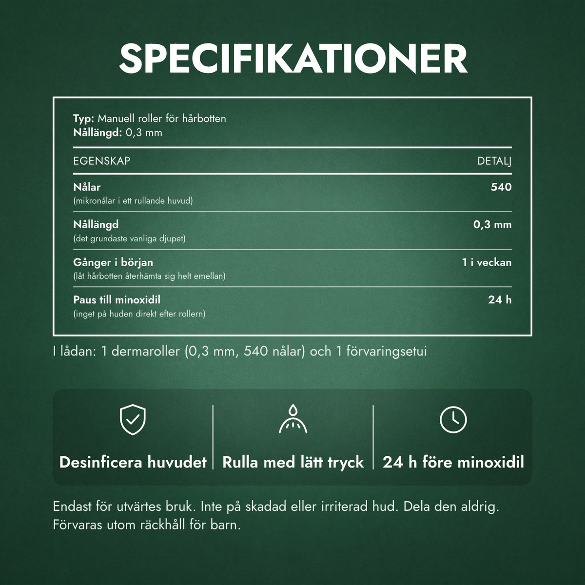 Specifikationer: Dermaroller 540 nålar, 0,3 mm