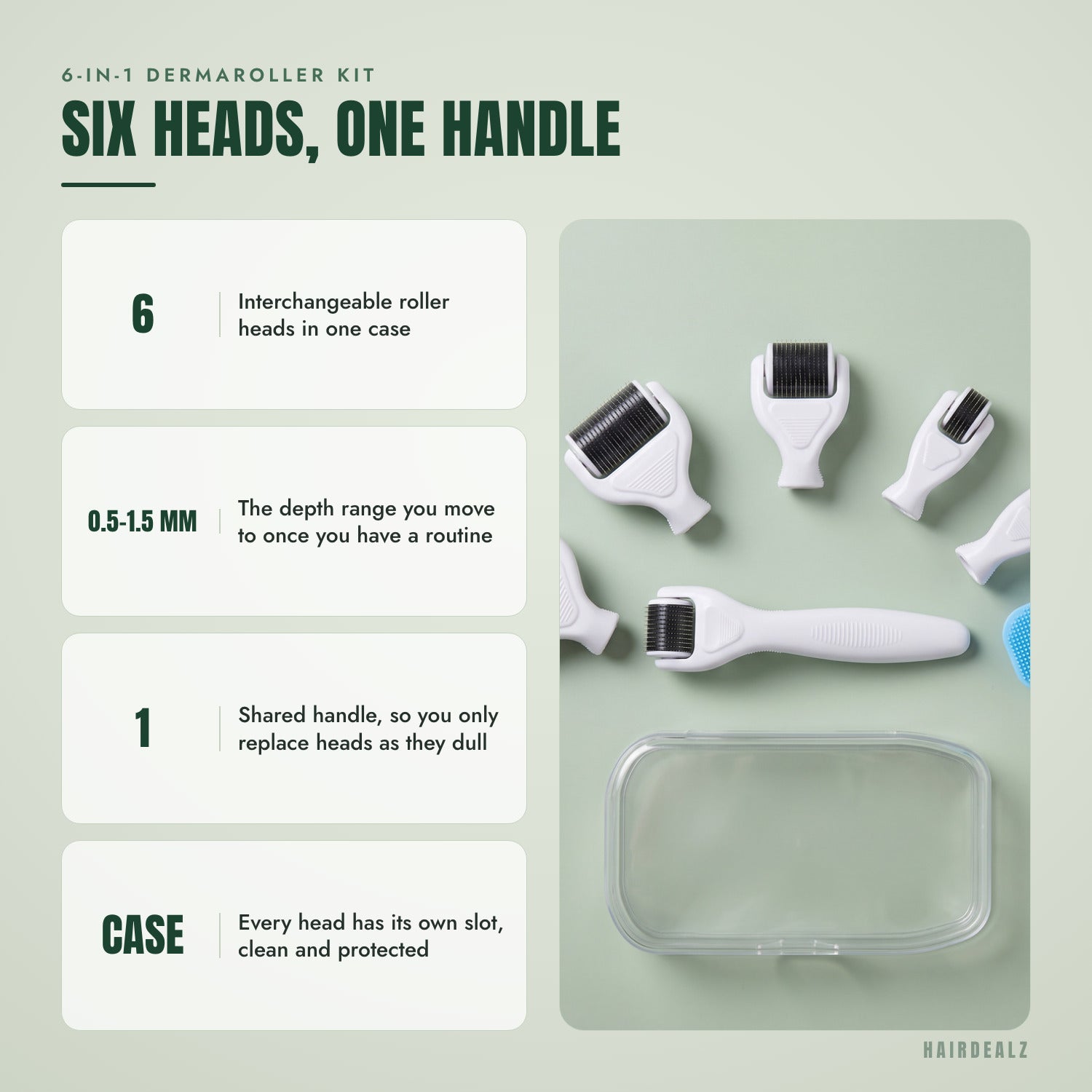 6-in-1 dermaroller kit — Six heads, one handle