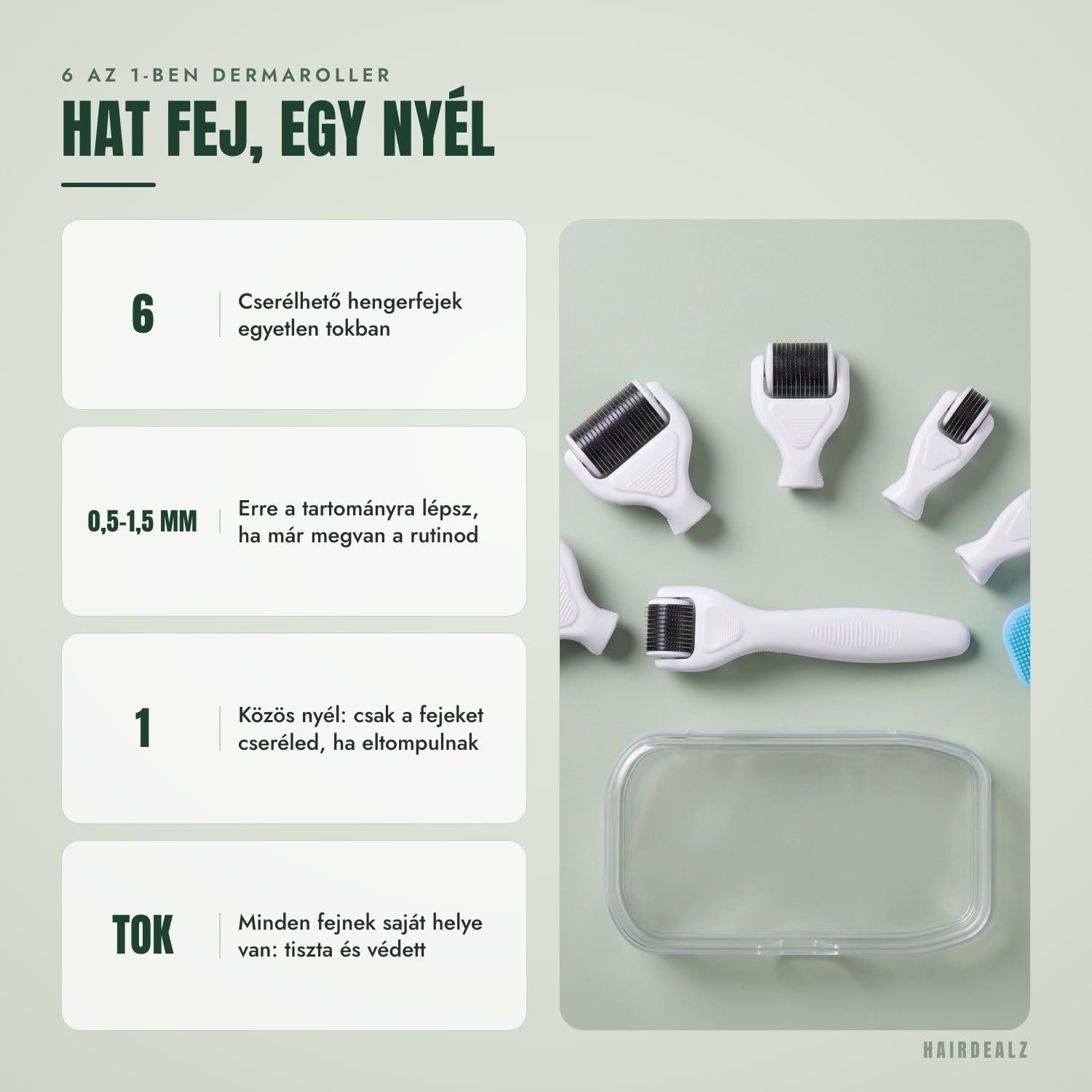 6 az 1-ben dermaroller szett — Hat fej, egy nyél