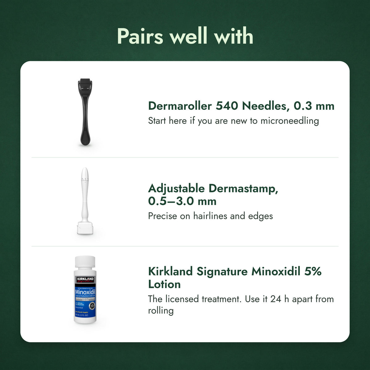 Dermaroller Kit 6 in 1, 0.5–1.5 mm: free gifts and what goes with it