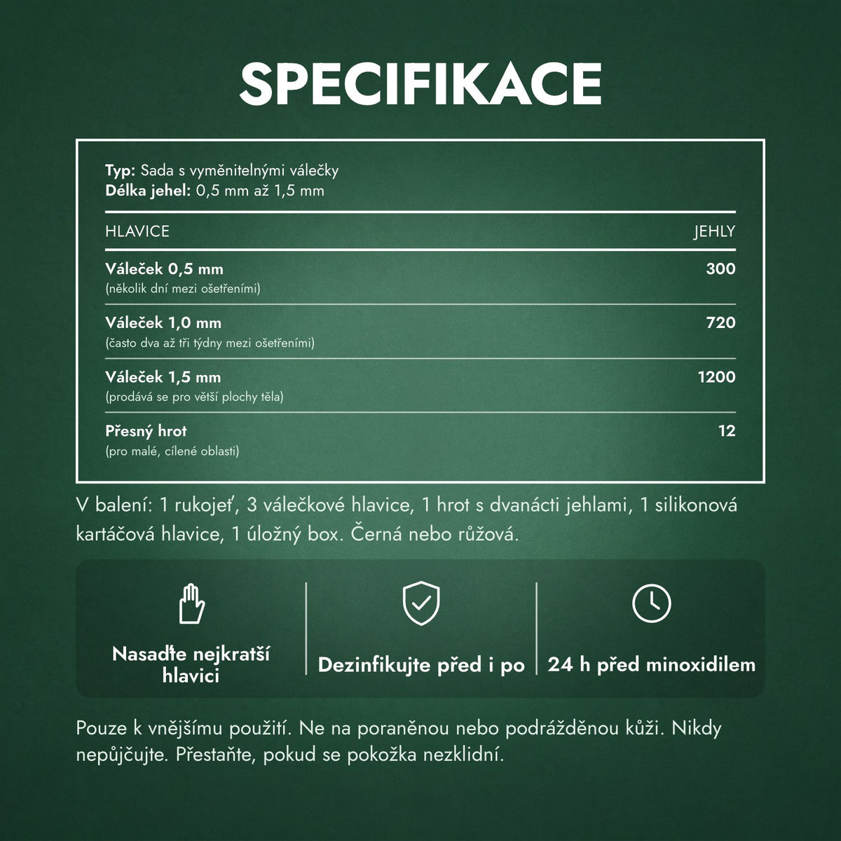 Specifikace: Sada dermaroller 6 v 1, 0,5–1,5 mm