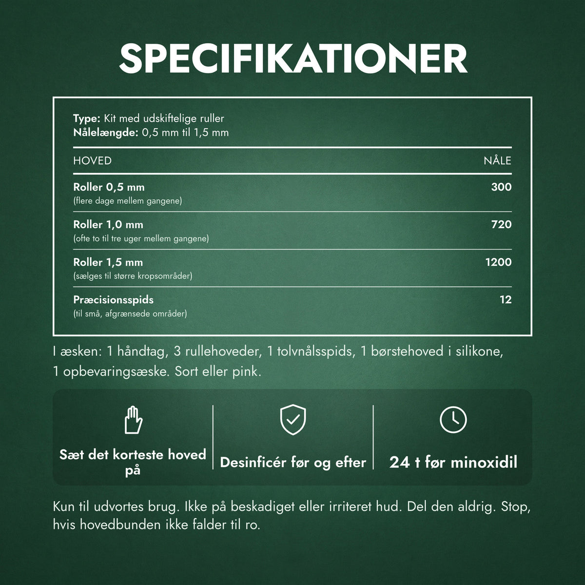 Specifikationer: Dermaroller-kit 6-i-1, 0,5–1,5 mm