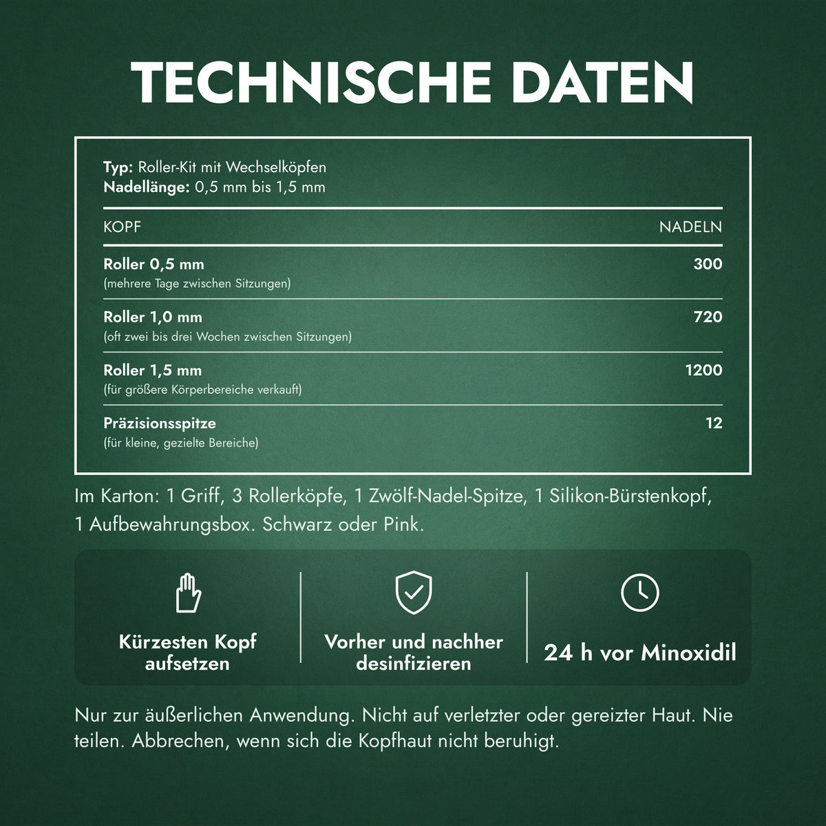 Technische Daten: Dermaroller-Kit 6-in-1, 0,5–1,5 mm