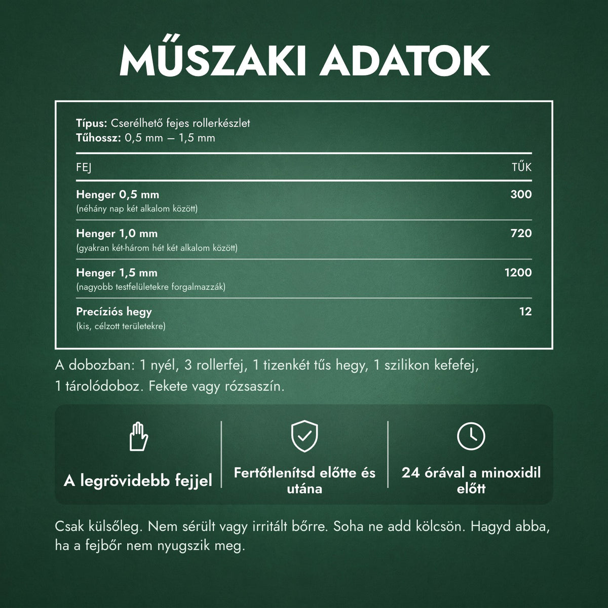Műszaki adatok: Dermaroller készlet 6 az 1-ben, 0,5–1,5 mm