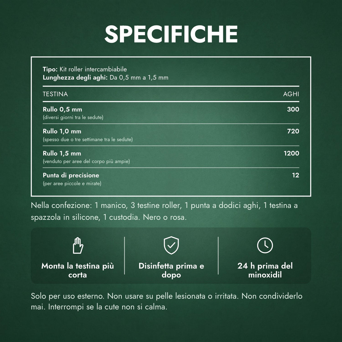 Specifiche: Kit dermaroller 6 in 1, 0,5–1,5 mm