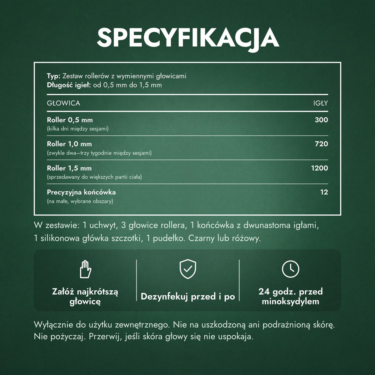 Specyfikacja: Zestaw dermaroller 6 w 1, 0,5–1,5 mm