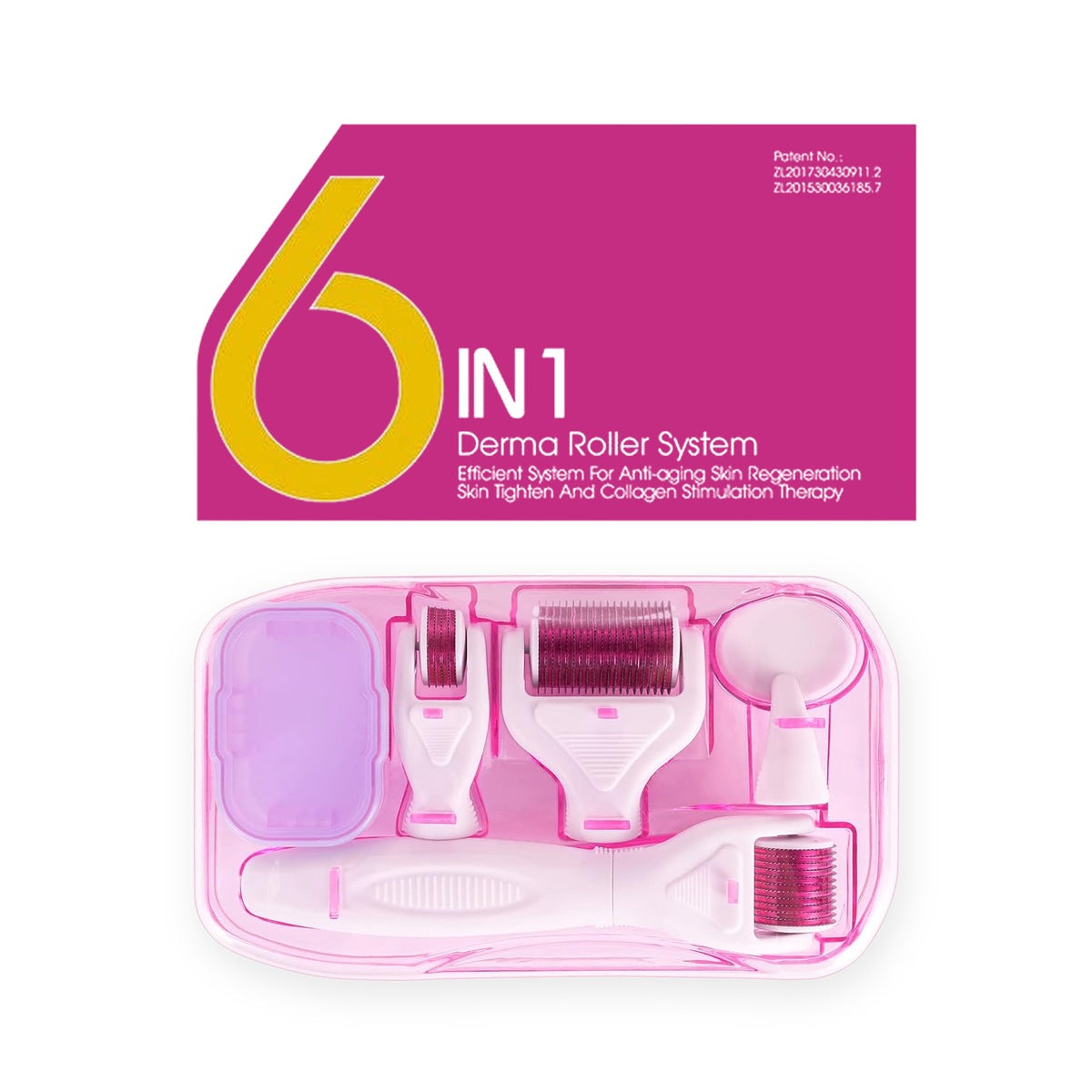 Kit Dermaroller 6 em 1 Rosa - 0,5 mm a 1,5 mm