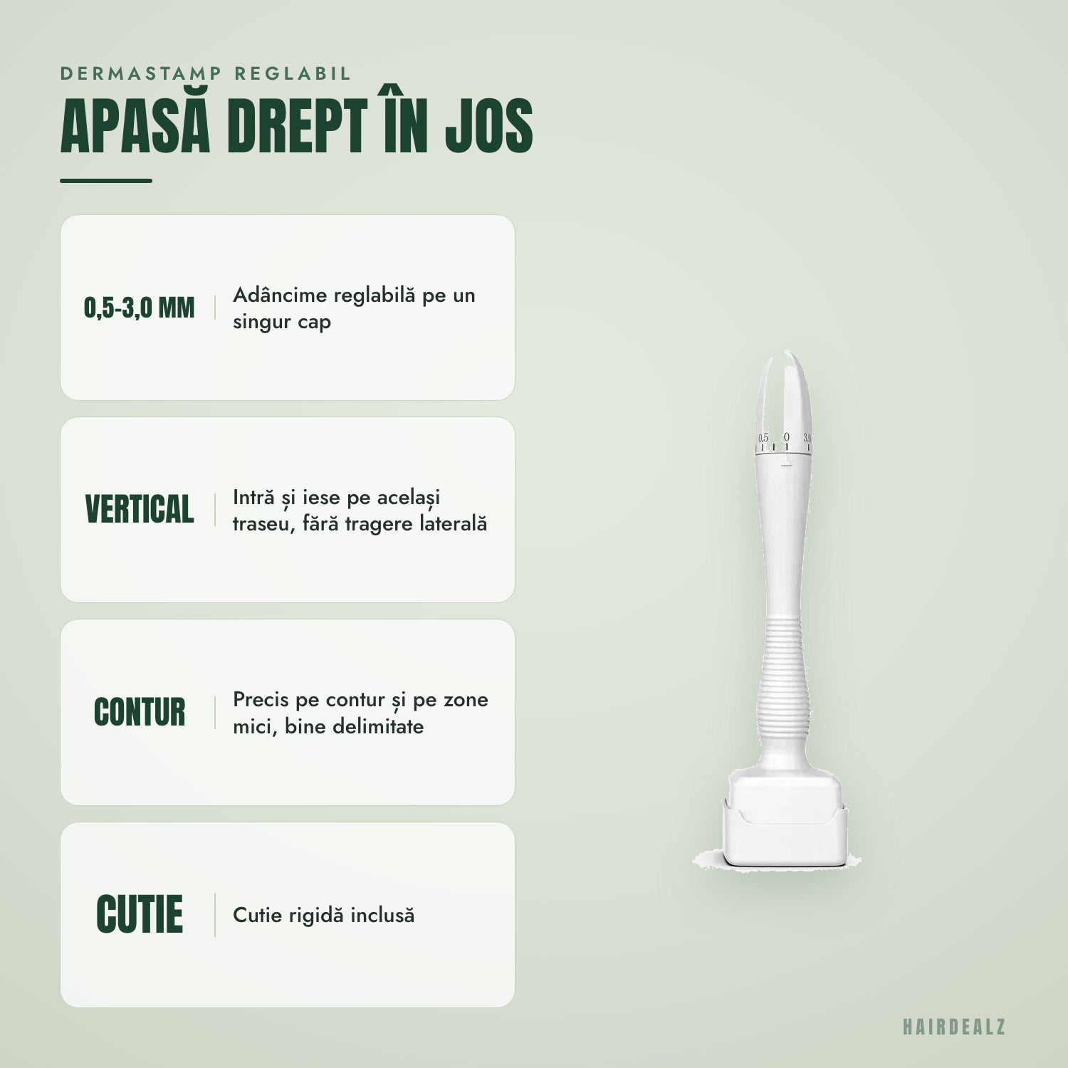 Dermastamp reglabil — apasă drept în jos
